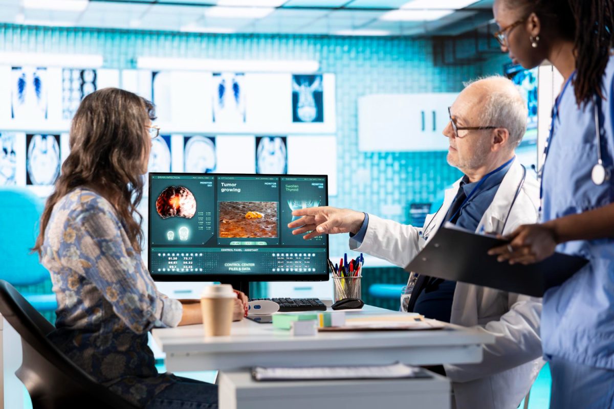 Medical researcher analyzing healthcare data in laboratory